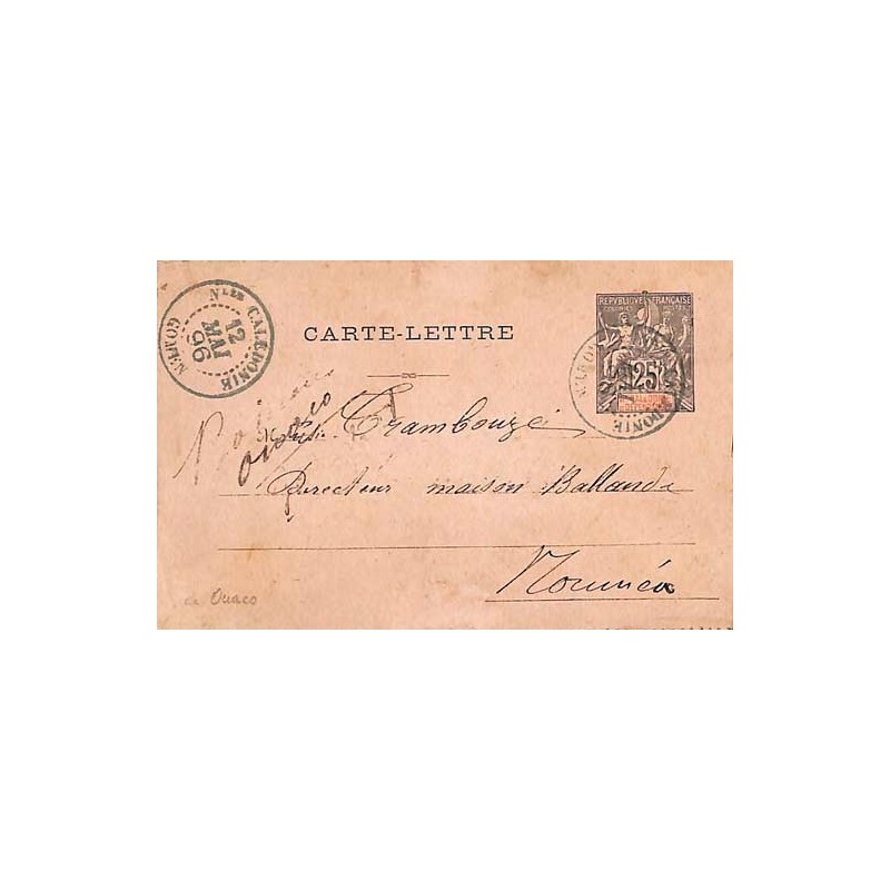 1896 Carte-lettre 25 c. Oblitération Nelle CALEDONIE  GOMEN