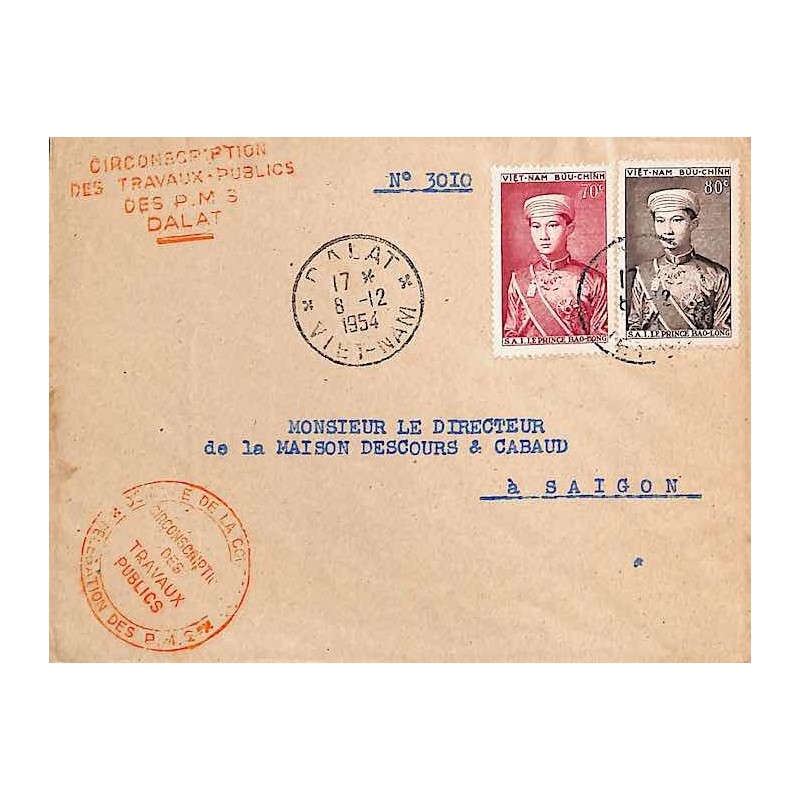1954 Lettre de service pour Saigon de DALAT * VIET-NAM *