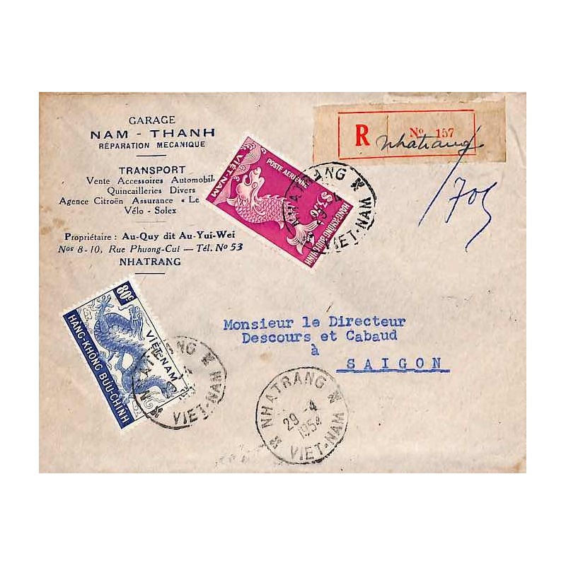1954 Lettre Enveloppe recommandée Vietnam PA 6, 8  de NHATRANG  * VIET-NAM *