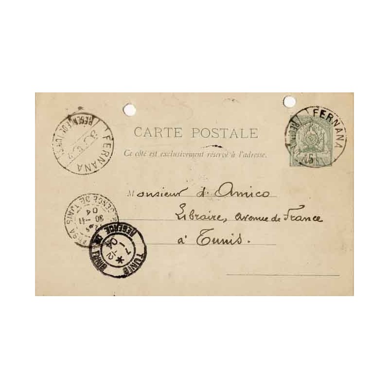 1904 FERNANA REGENCE DE TUNIS sur Entier carte postale 5 c.