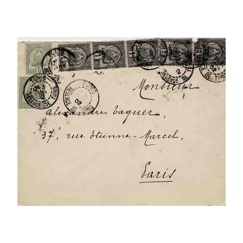 1902 Lettre Affranchissement 15 c de TUNIS