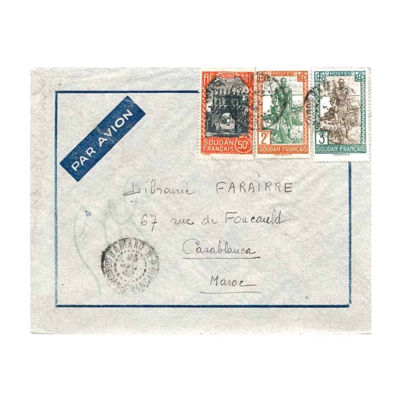 1942 lettre avion pour le Maroc Affranchissement à 3 f 50