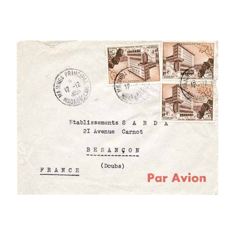 1956 Lettre avion avec 328 (x 3) de MAJUNGA PRINCIPAL