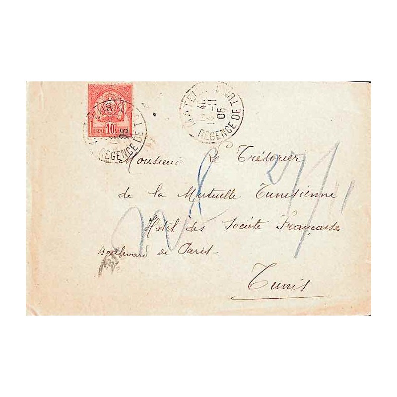 1905 Lettre Tunisie 23 de MATEUR REGENCE DE TUNIS