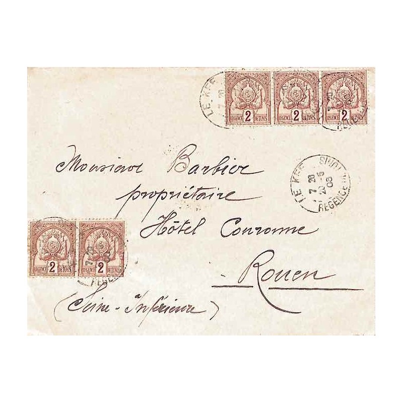 1906 Lettre à 20 c. avec Tunisie 10 (x 5) de LE KEF