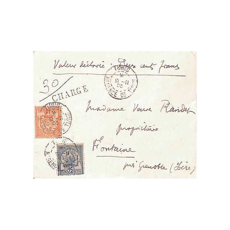 1905 lettre chargée  avec valeur déclarée de TUNIS
