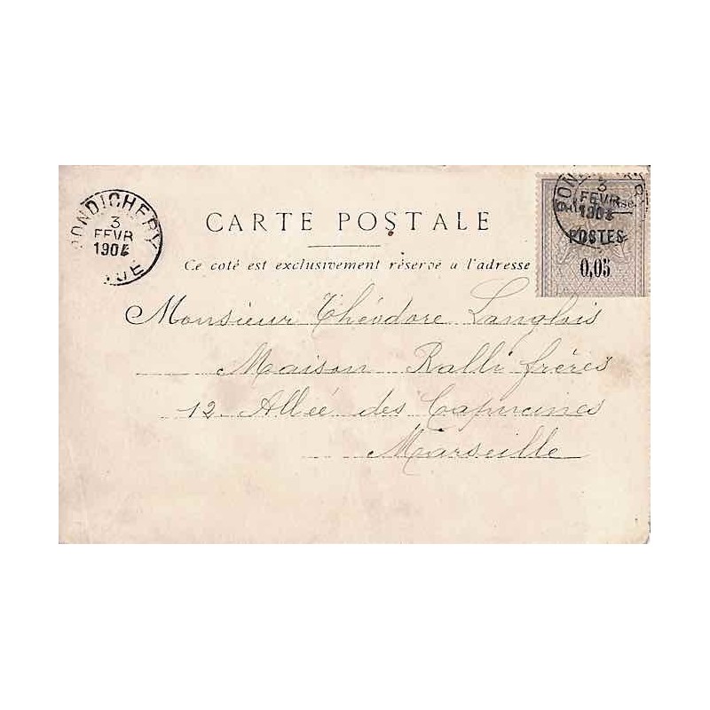 1904 Carte postale Affranchissement 24 de PONDICHERY INDE