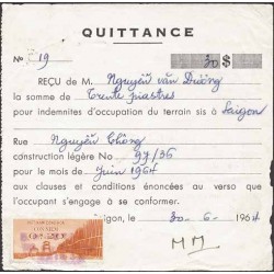 Quittance 1958 avec timbre fiscal Viet-Nam 0 $ 20