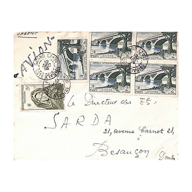 1956 lettre avion à 15 f de GRAND LAHOU