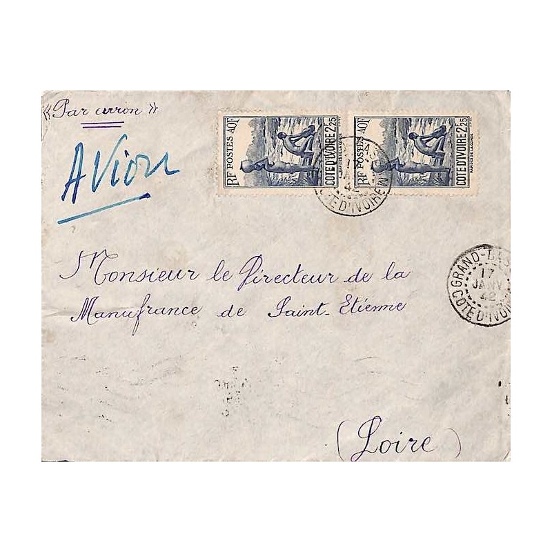 1942 lettre à 4 f 50 de GRAND-BASSAM COTE D'IVOIRE