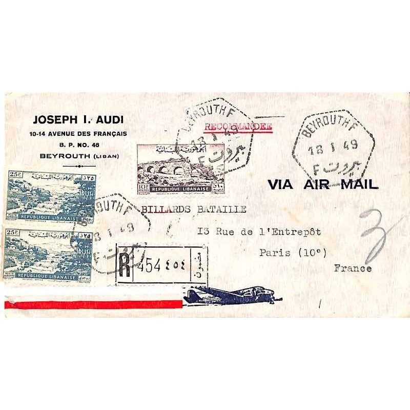 1949 BEYROUTH F Lettre recommandée avion