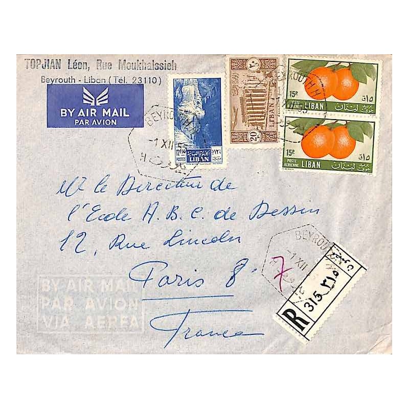 1955 BEYROUTH H Lettre recommandée avion