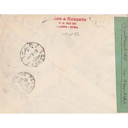 Lettre recommandée avion 1948 Affranchissement Syrie indep. 6, PA 7 et paire fiscaux  2 p. 1/2 vert  Oblitération ALEP