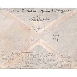 1944 27-1-Lettre pour le Liban Oblitération RAKKA Cachet violet censure France Libre