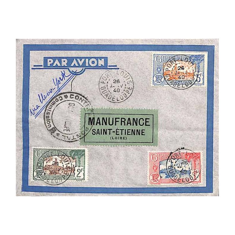 1940 Lettre à 8 f. de PORT-LOUIS GUADELOUPE Cachet CONTRÖLE POSTAL * Commission B *