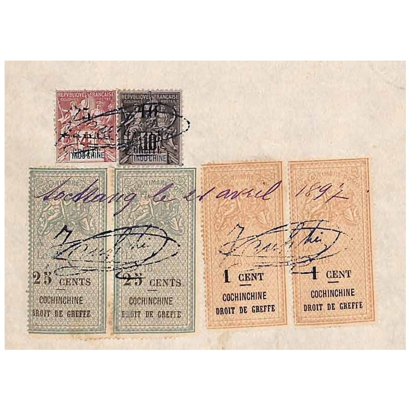 Droits de greffe 77 cents avec timbres surchargés 1897