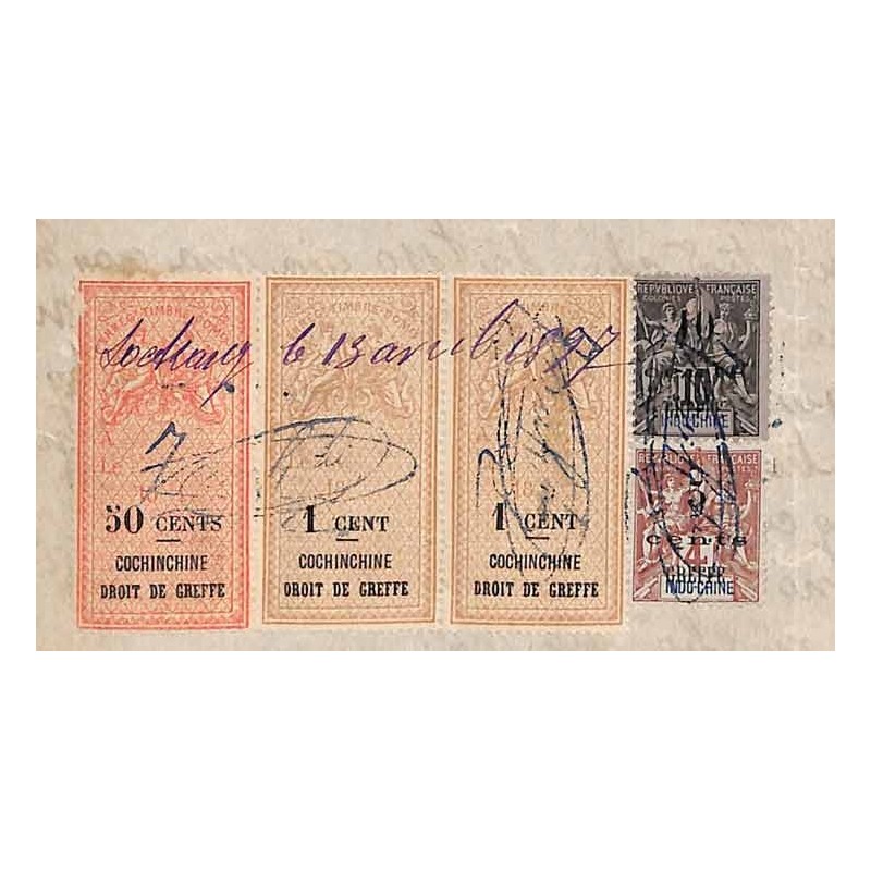 Droits de greffe 77 cents avec timbres surchargés sur papier timbré 1897