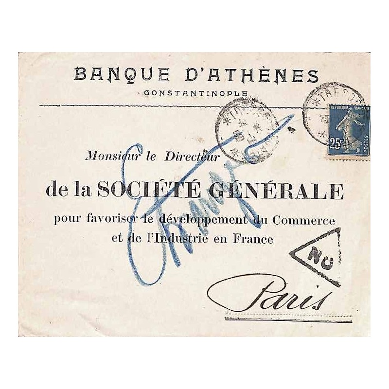 1919 Lettre Affranchissement 25 c. Semeuse oblitération TRESOR et POSTES *    * Censure