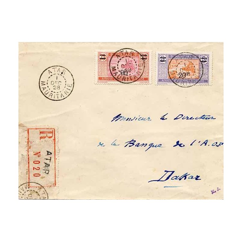 ATAR  MAURITANIE 1928 Lettre recommandée pour le Sénégal