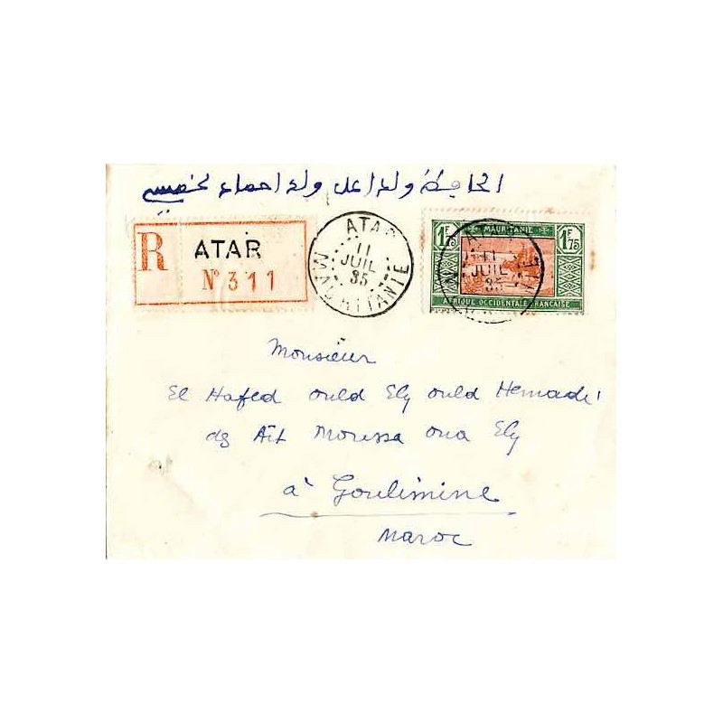 ATAR  MAURITANIE 1935 Lettre recommandée pour la Maroc