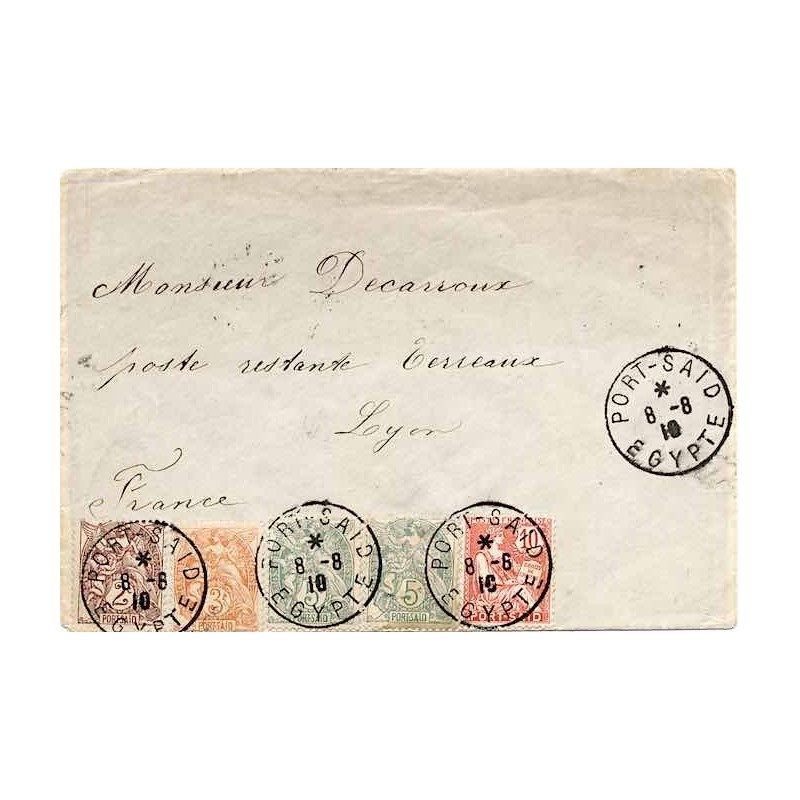 PORT-SAID EGYPTE Lettre Affranchissement tricolore à 25 c