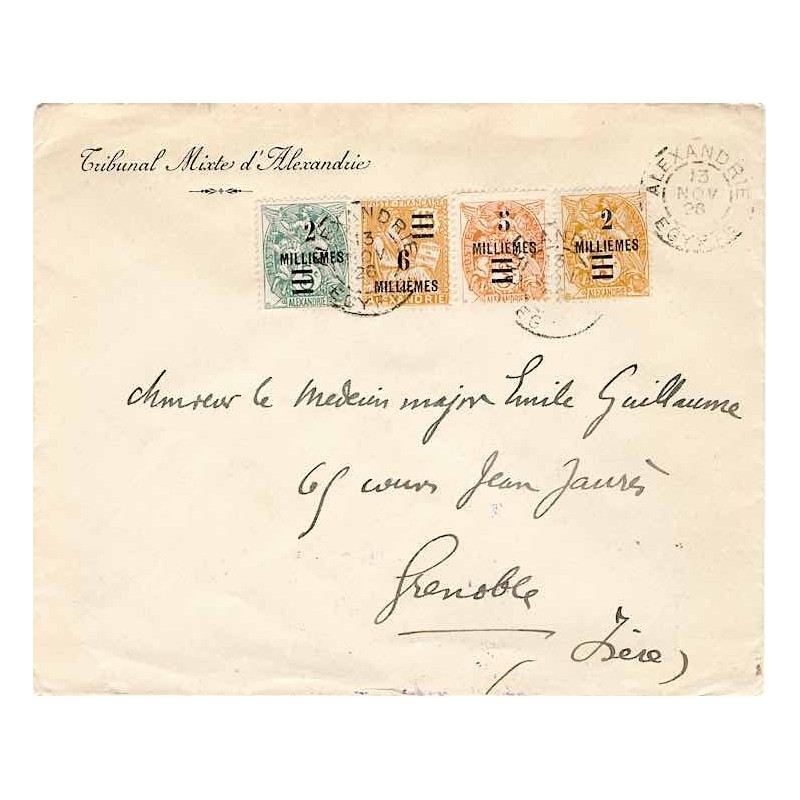ALEXANDRIE EGYPTE 1926 Lettre Affranchissement quadricolore à 15 millèmes