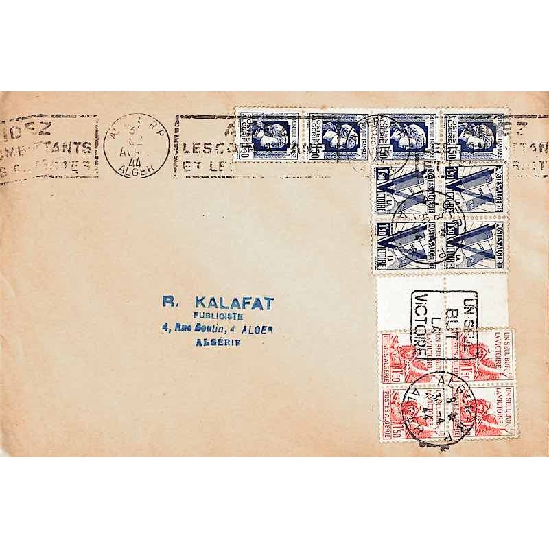 1944 Affranchissement à 18 f.  ALGER RP AIDEZ LES COMBATTANTS