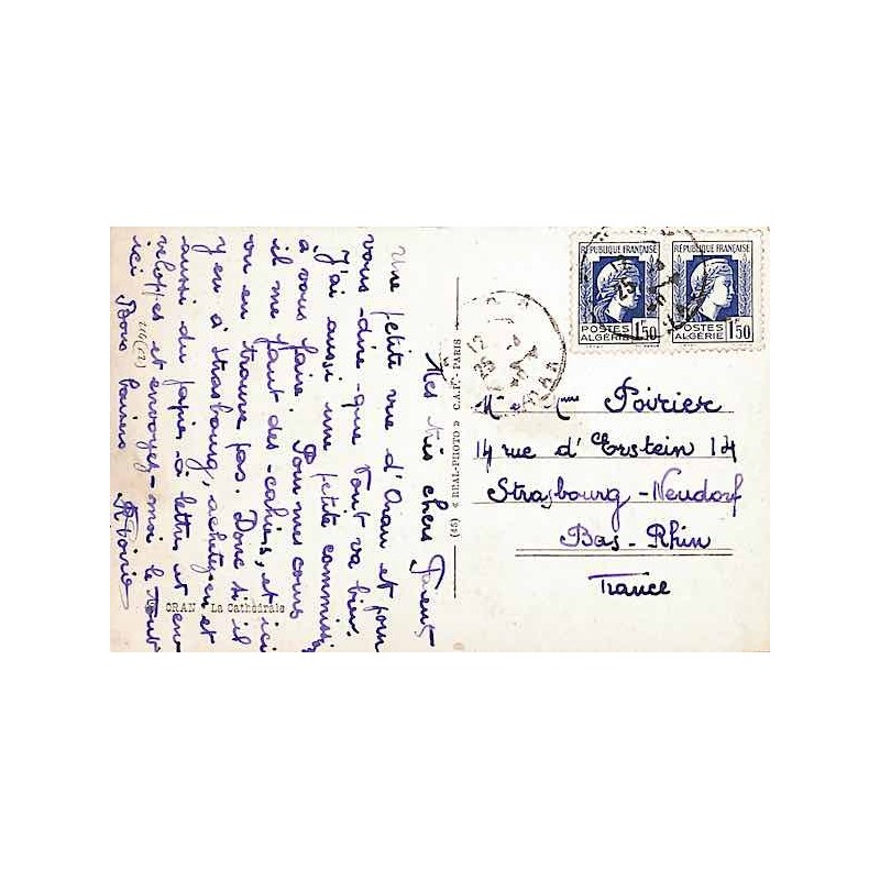 1946 Carte postale à 3 f. Oblitération ORAN