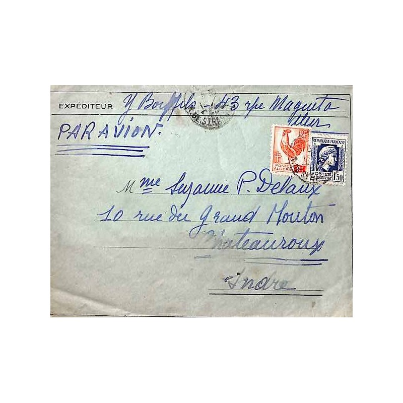 1945 Lettre à 3 f. 50  Oblitération ALGER