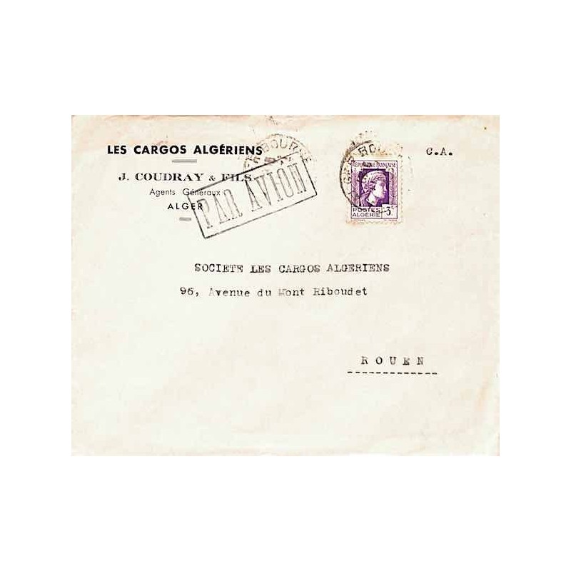 1945 lettre à 3 f. Oblitération ALGER BOURSE