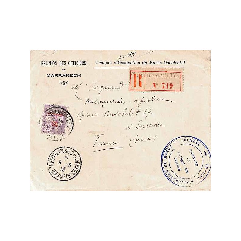 MARRAKECH TRESOR ET POSTES AUX ARMEES  1913
