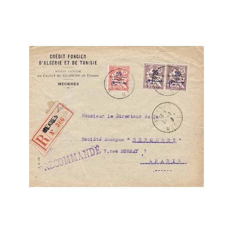 Lettre recommandée 1922 Affranchissement. 41, 45 (x2) Oblitération ...