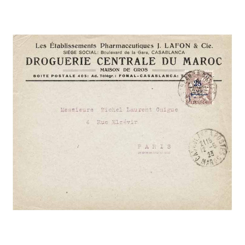 Lettre 1922 Affranchissement 45 Oblitération CASABLANCA MAROC