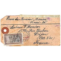 Etiquette de colis pour la France 1932 Affranchissement 2 f. 80 Oblitération NOSY-BE MADAGASCAR