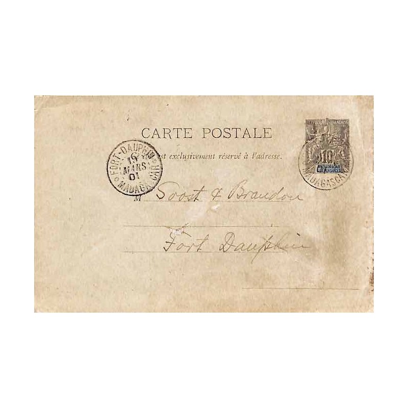 FORT-DAUPHIN * MADAGASCAR *  1901 Entier carte postale