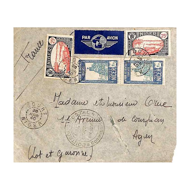 GOURE NIGER Cachet CONTRÖLE POSTAL * COMMISSION K * AFRIQUE OCCIDENTALE FRANCAISE