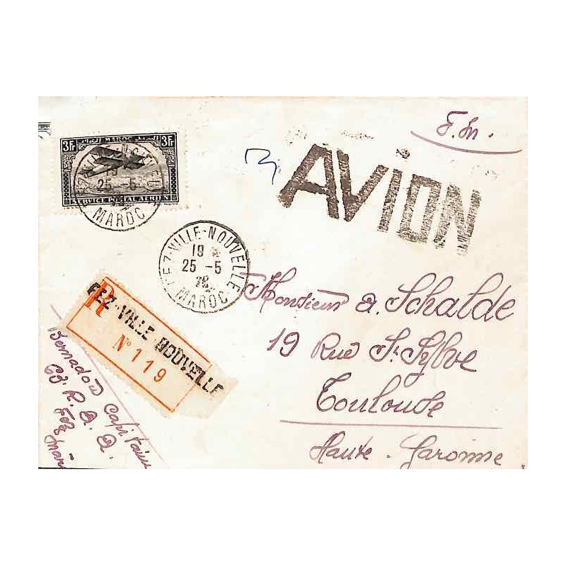 1928 Lettre Affranchissement 3 f.  FEZ VILLE-NOUVELLE MAROC