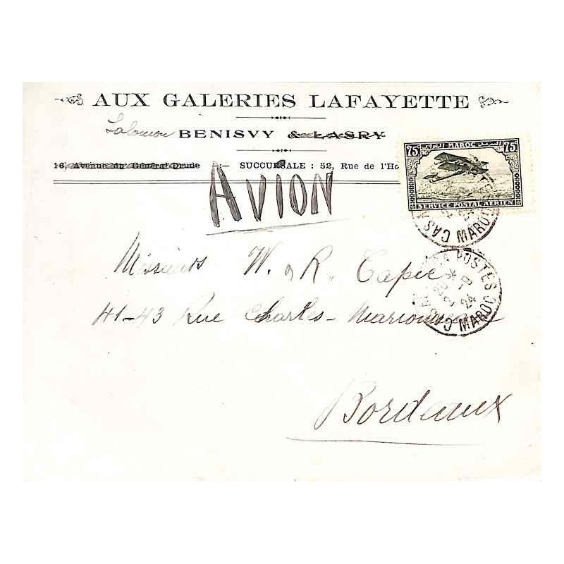 1924 Lettre Affranchissement 75 c. CASABLANCA-POSTES  MAROC