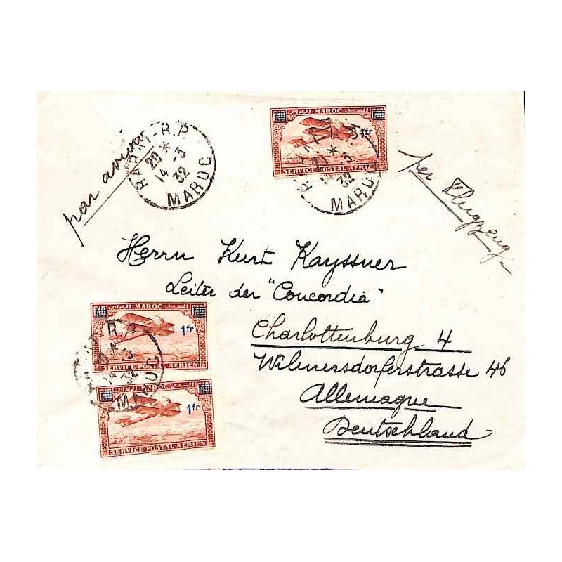 1932 lettre avion pour l'Allemagne RABAT-R.P. MAROC