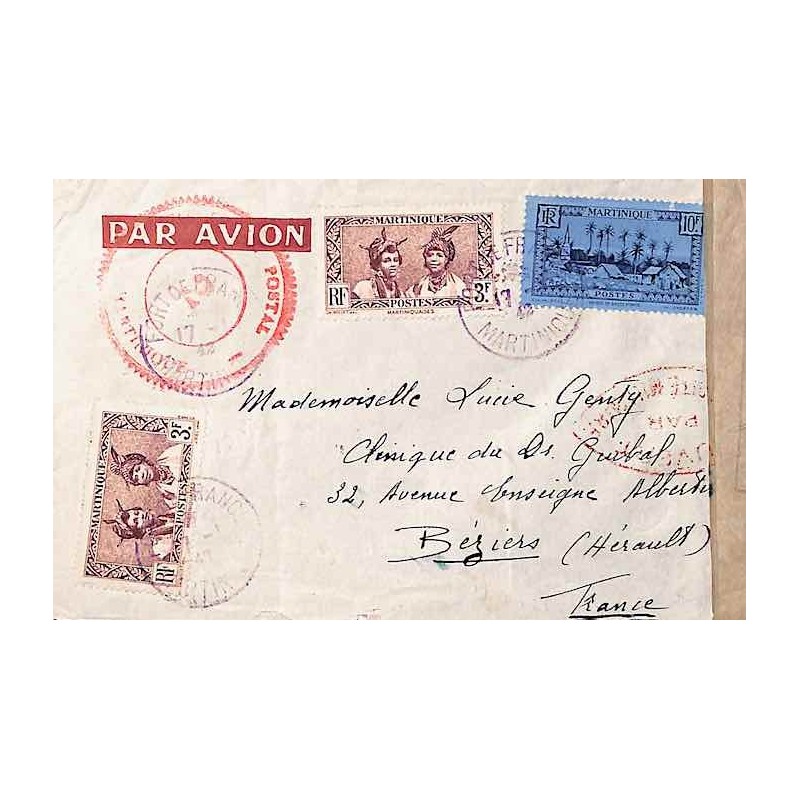 1942 Lettre à 16 f. pour la France Double censure