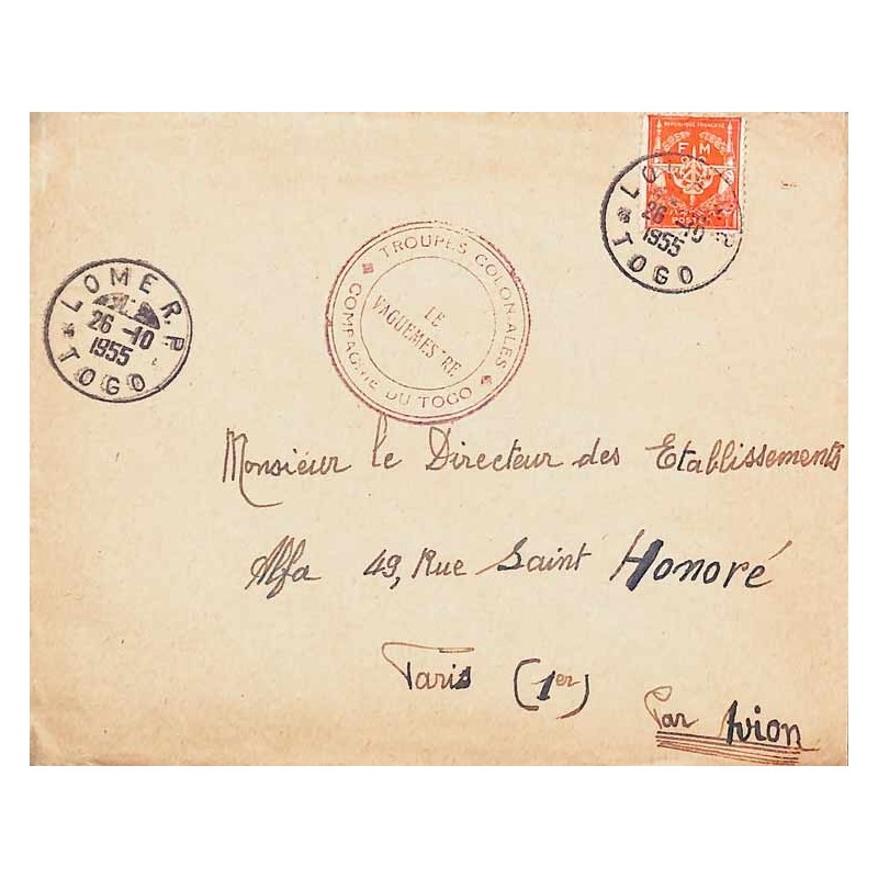 1955 Lettre Affranchissement timbre FM 12 1955 Lettre Affranchissement timbre FM 12