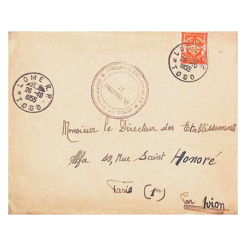 1955 Lettre Affranchissement timbre FM 12