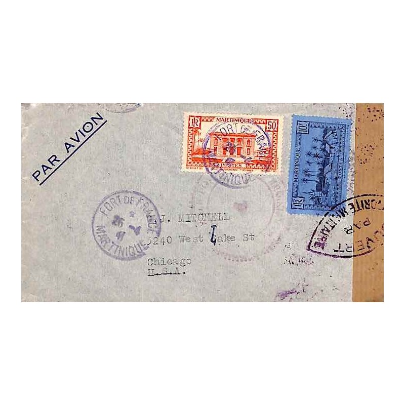 1941 Lettre à 10 f. 50 pour les USA Censure