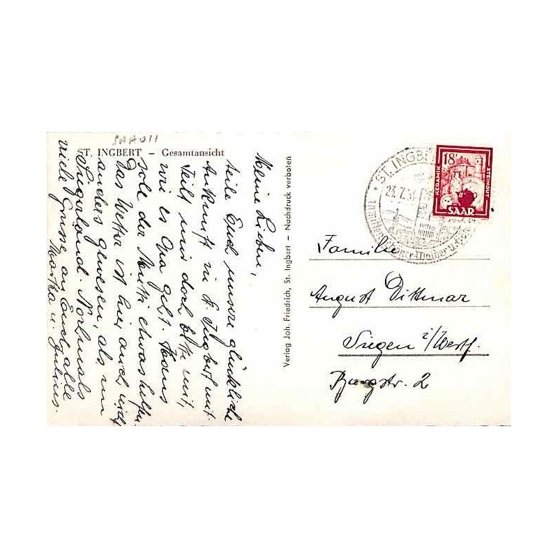 Carte postale  pour l’Allemagne 1954 Affranchissement 287