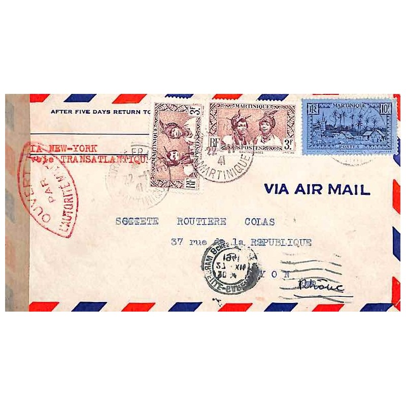 1941 Lettre à 16 f. pour la France Censure