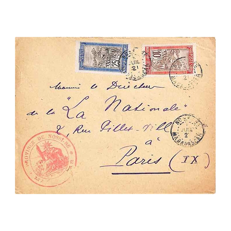 1921 Lettre à 35 c Oblitération NOSY-BE MADAGASCAR