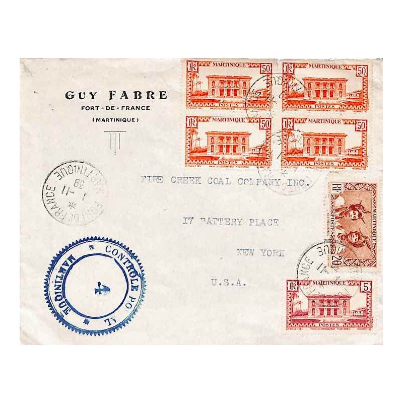 1939 Lettre à 2 f. 25 pour les USA Censure