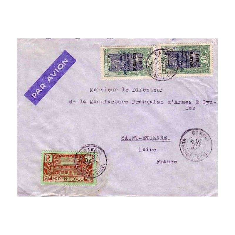 1937 Lettre à 2 f. 65 de BANGUI OUBANGUI-CHARI