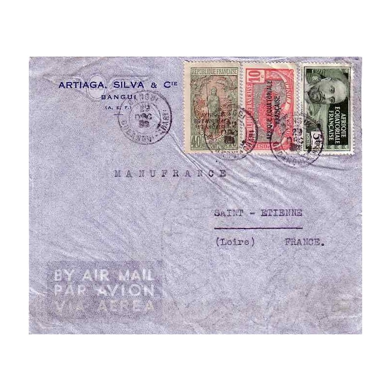 1938 Lettre 5 f. 50 avion  BANGUI  OUBANGUI-CHARI