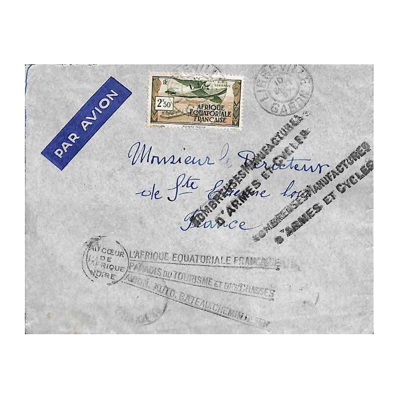 1937 Lettre 2 F 50 par AEF PA 3  de LIBREVILLE GABON